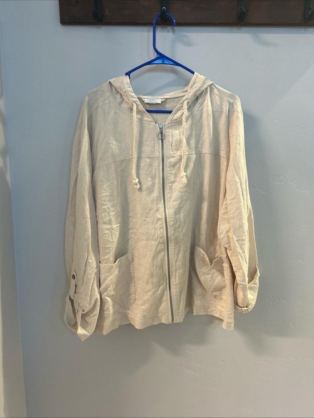 J.Jill Cream Hooded Zip-Front Jacket